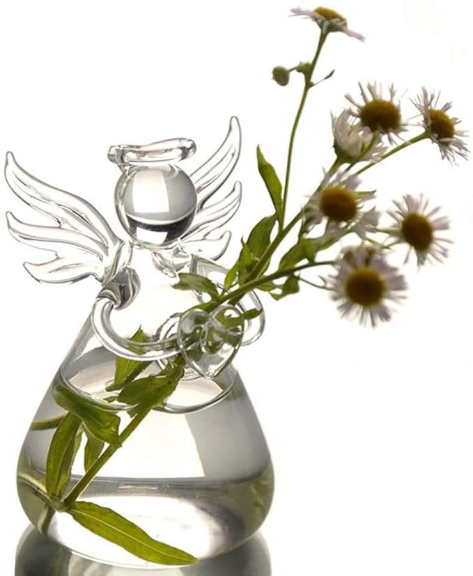 Pack of 5 Angel Design Glass Vases Clear Flower Plant Terrarium Container Hanging Vase Wedding Decor Garden Ornaments Hanging Planter