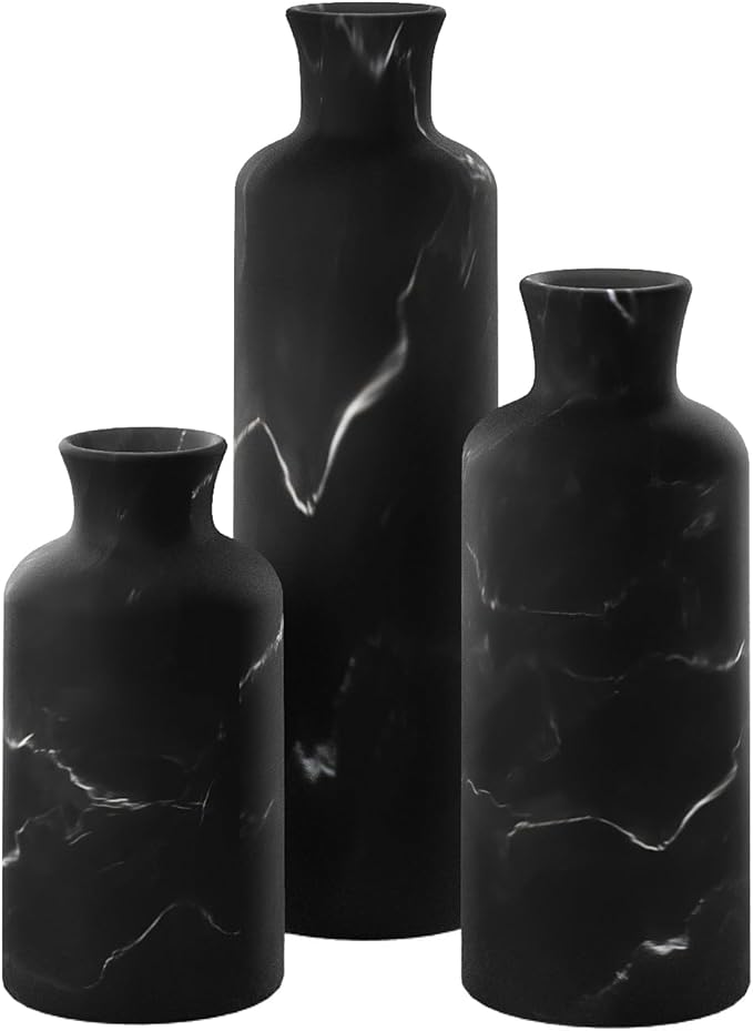 Creative Scents Black Marble Look Vase Set - Vases Home Decor, Premium Quality for Holding Pampas Grass, Dried/Fresh Flowers, Vases for Decor - Kitchen, Bedroom, Office, Living Room, or Shelf Decor