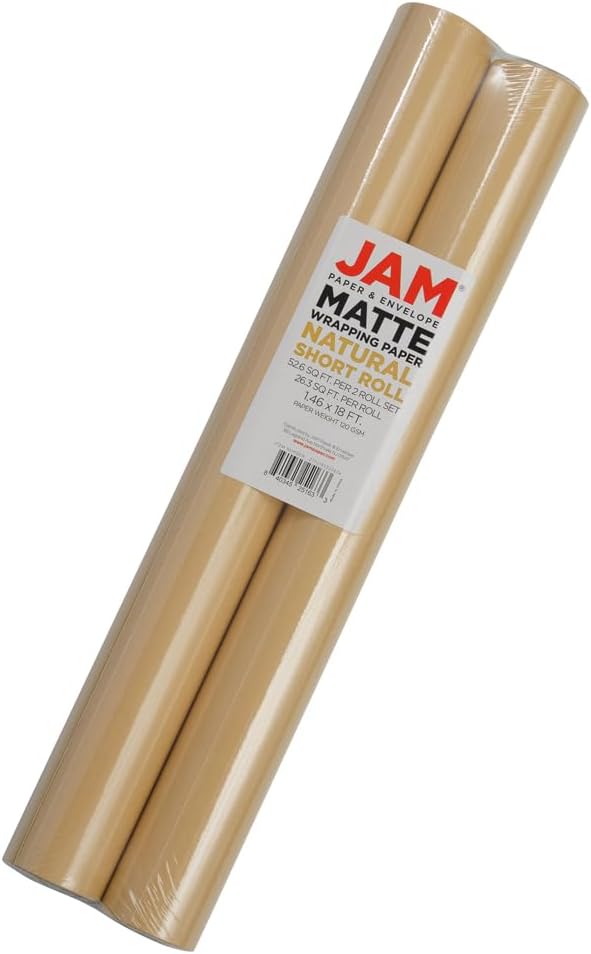 JAM Paper Gift Wrap - Matte Wrapping Paper - 52.6 Sq Ft Total (17 in x 18 Ft Each) - Matte Natural Tan/Light Kraft - 2 Rolls/Pack
