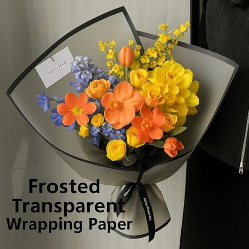 BBJ WRAPS Black Flower Wrapping Paper Waterproof Floral Bouquet Wraps, Korean Paper wrap Florist Supplies 20 Counts (Black)