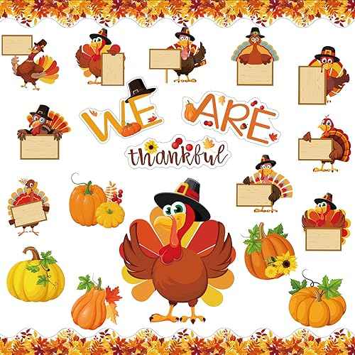 Dianelhall Thanksgiving Bulletin Board Fall Bulletin Board Decoration Set Fall Pumpkin Turkey Classroom Decorations Leaves Cutouts for Thanksgiving Autumn Harvest School Chalkboard Wall Decor Supplies