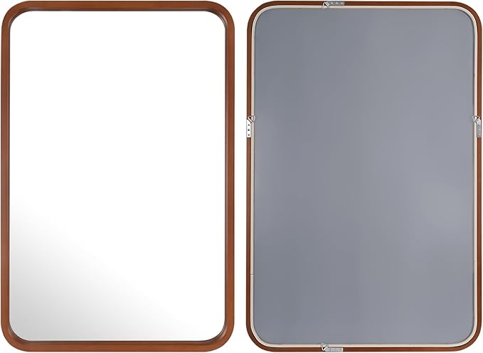 WallBeyond 24x36 Inch Wood Mirror for Bathroom, Wooden Frame Wall Mirror Farmhouse Wall Mounted Rectangle Mirror for Vanity (Horizontal/Vertical Walnut Color)