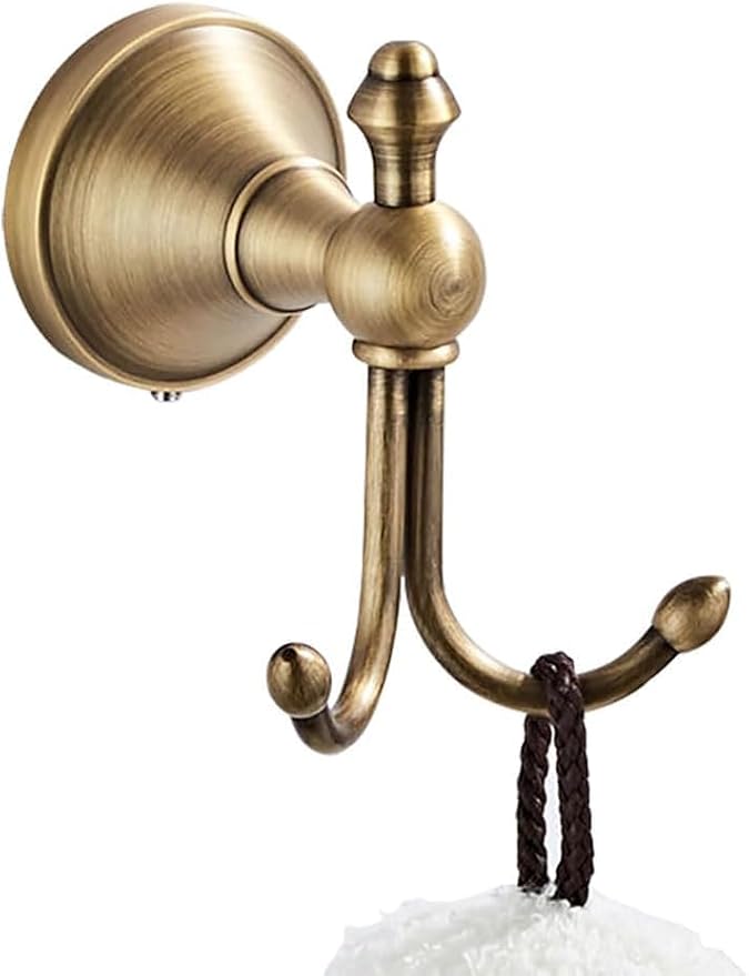 Antique Brass Towel Hook, Brass Bathroom Robe Hook, Rustic Double Towel Hooks Bath Farmhouse Coat Clothes Hook Wall Mounted for Bathroom Kitchen Washroom