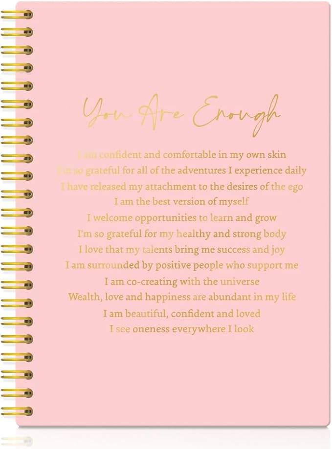 XQLZY Funny Enough Definition Pink Spiral Notebook - 160 Blank Pages Inspirational Journal, Daily Affirmation Gifts for Daughter Sister BFF Coworker, Positive Gifts for Mom