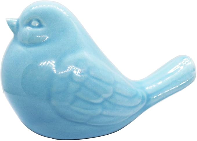 KiaoTime New Blue Glazed Ceramic Bird Figurine, Bird Statue, French Country Garden Cottage Bird Ornaments, Home Decor Accents Collectible Bird Figurine