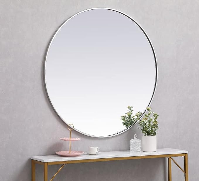 Elegant Decor Eternity 39" Round Mid Century Metal Frame Mirror in Black