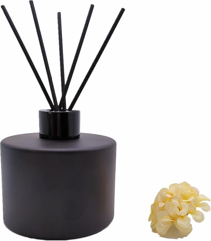 2PCS Glass Diffuser Bottles,200ml/6.7oz Essential Oil Jar,Empty Perfume Container with Black Aromatherapy Sticks Use for DIY Replacement Reed Diffuser (Round Matte Black)