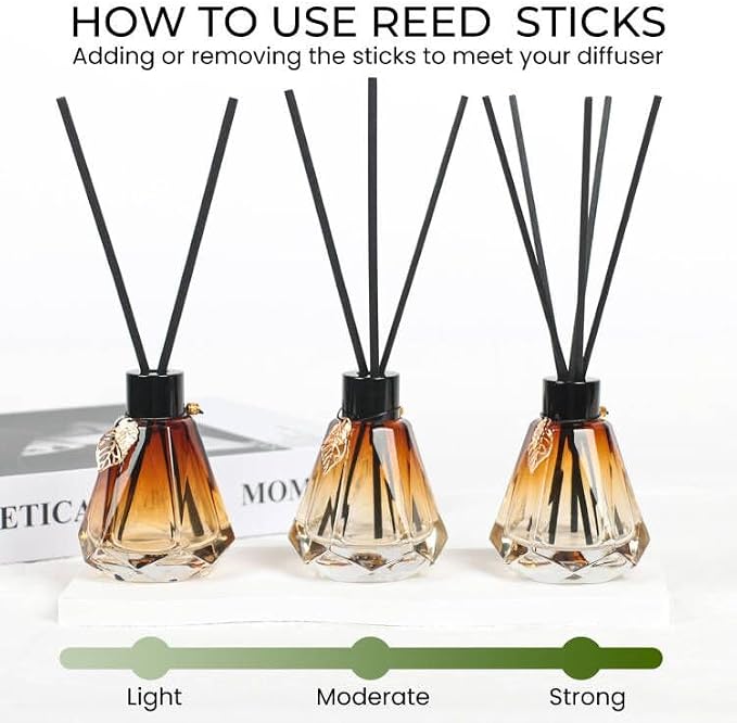Reed Diffuser, Reed Diffuser Empty Bottles with 20pcs Reed Diffuser Sticks, Delicate Gold Leaf Decor, Glass Fragrance Diffuser Set with lids for Home… (Black+Gold, 4PCS)