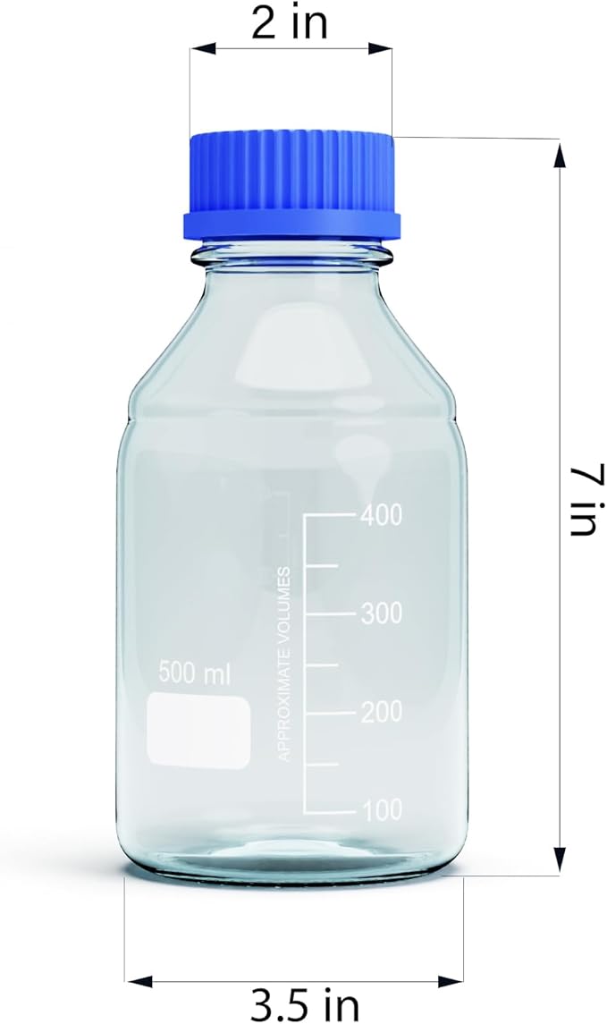 500ML Storage Glass Bottles – 2pcs Round Media Storage Bottle – Borosilicate Glass Bottles – Safe Probe Storage Glass Storage Bottles with GL45 Blue Screw Cap (500ml - 2pcs)