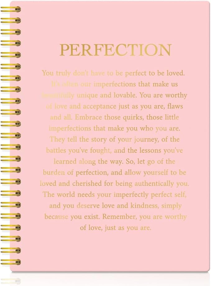 XQLZY Perfection Pink Gold Spiral Self-Affirmation Notebook, Resignation Retirement Promotion Inspirational Gifts for Woman Coworker Boss Friend, Encouragement Friendship Gifts for Sisters BFF