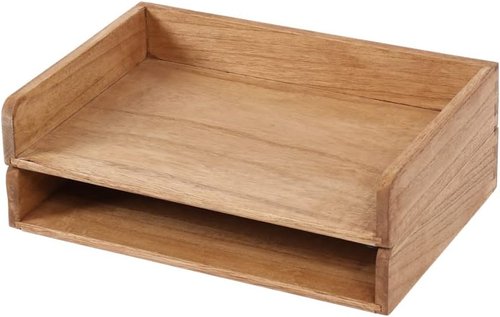 DDYURI Stackable Wood Paper Trays - Stylish Desk Organizer for Letters & Magazines | 2-Piece Set in Light Wood