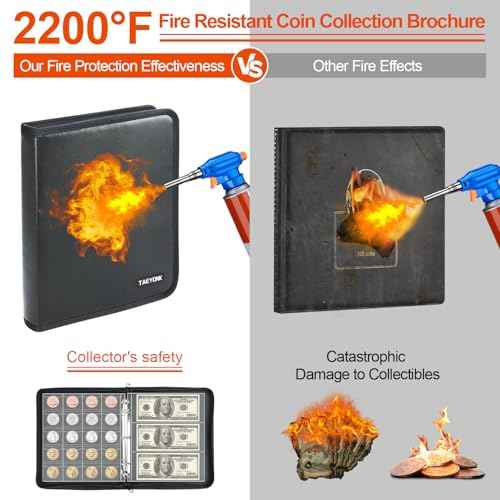 Coin Collection Book Holder for Collectors, 520 Pockets Fireproof Coins Collecting Album & 36 Sleeves Money Storage Case for Coin Currency Collection Supplies, Bill, Pennies, Quarters, Stamp