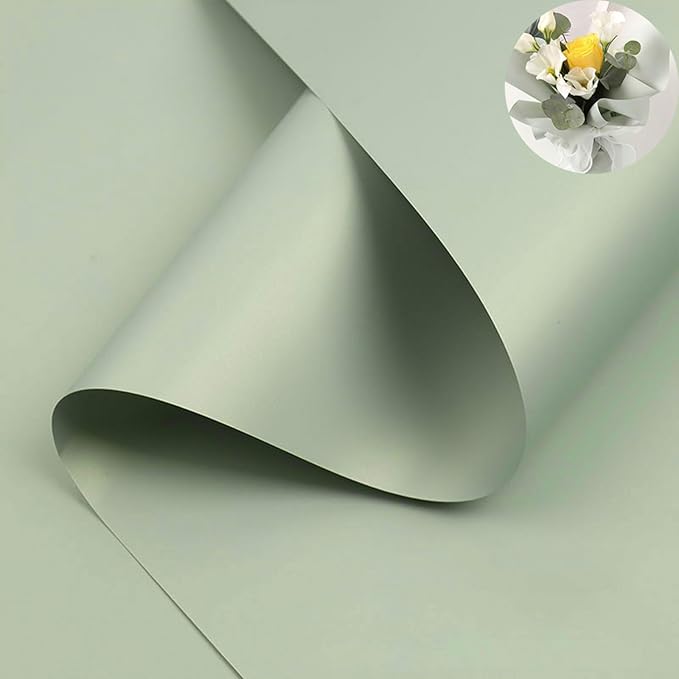 CC wonderland zone 20 Sheets Sage Green Floral Wrapping Paper - Waterproof Graygreen Flower Bouquet Wrapping Paper for Wedding Birthday,22 inch x 22 inch