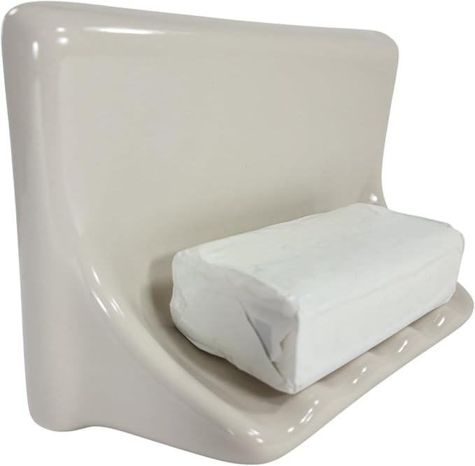 Beige Bone Almond Ceramic Soap Dish Shower Tray Tile in Installation Vintage Mid Century Modern Retro