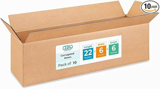 Long Moving & Shipping Boxes 22x6x6 inches (10-Pack) - Extra Strength 200 lb vs Regular - Corrugated Packing Boxes for USPS/UPS/FEDEX - Cardboard Moving Box - Long Box by IDL Packaging