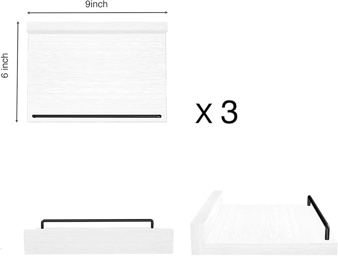 RYOFOBETTO Small Floating Shelf, 6X9 Inches Farmhouse Wall Shelves for Living Room, Bedroom, Picture Frames, Plants, Kitchen, Set of 3 (White and Black)