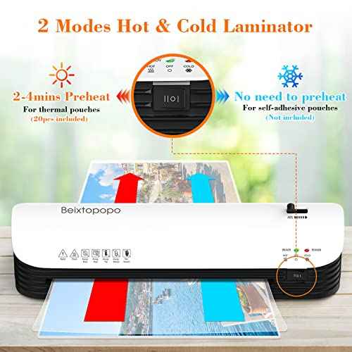 Laminator Machine, 9 Inch Thermal Laminater, Beixtopopo A4/A5/A6 Personal Laminator Machine with Laminating Sheets, 6 in 1 Heating Laminate Machine for Home School Office, Silent