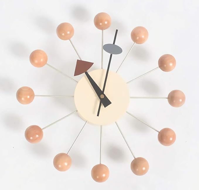 SHISEDECO Mid Century Art Retro Design Painted Solid Wood Non Ticking Decorative Modern Silent Wall Clocks for Home, Kitchen, Living Room, Office etc. (Ball Clock in Natural)