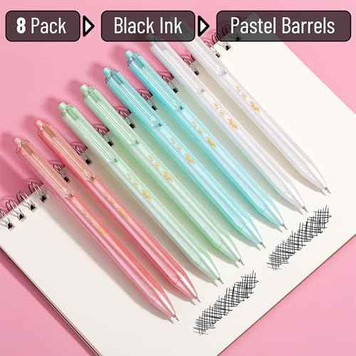 Mr. Pen Retractable Gel Pens - 8 Pack, Black Ink, 0.5mm Fine Point, Pastel Barrels, Fast Dry Aesthetic Pens