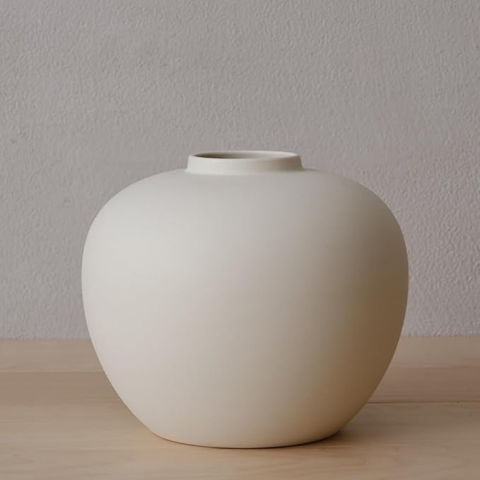 Full Moon Designed Vase, Shaping Flower Art and Displaying Hydroponic Plants, 6.5" × 7.2" (Matte Crème)