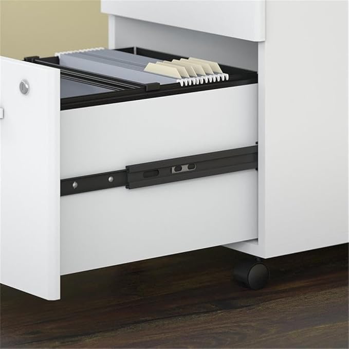 Bush Business Furniture 60W x 30D L Shaped Desk with Mobile File Cabinet, Corner Table and Drawers for Home or Professional Office, Studio C Collection, White