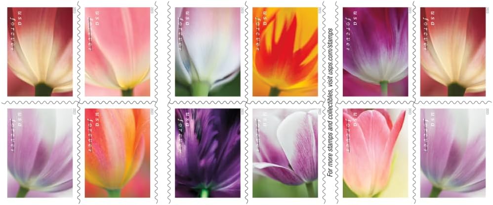 Tulip Blossoms Forever Postage Stamps - Book of 20 Self-Stick Stamps for USPS First Class Mail