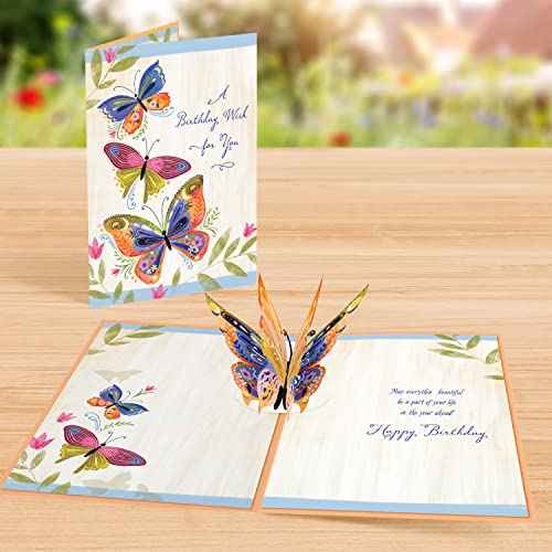 Designer Pop! Pop Up Birthday Card with 3D Butterfly Design - Birthday Wish Greeting Card, Ideal for Friends, Family or Special Someone