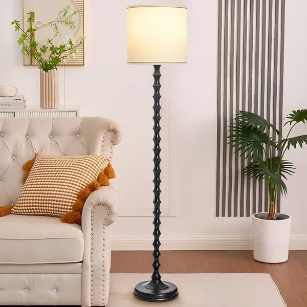 EUO 64.5" Dark Brown Floor Lamp for Living Room, Rustic ORB Floor Lamp | Bamboo Floor Lamp, Oil-Rubbed Bronze Floor Lamp, Rustic, Farmhouse, Minimalist Home Decor, For Living Room, Bedroom, Bookroom