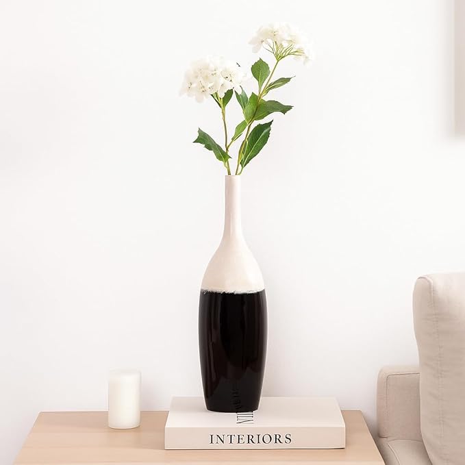 Ceramic Vase for House and Bedroom Decor– Elegant Flower Vase for Table and Room Accent – Modern Floor Piece for Living Room, Home, and Office Decor Display - 31" White & Black
