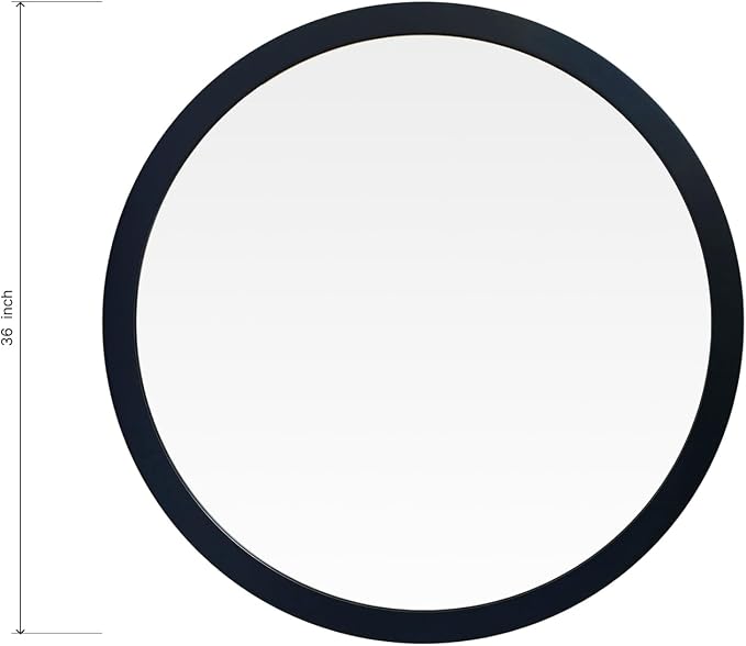 ARIEL Round Wooden Mirror 36" in Midnight Blue, Wood Circle Wall Mirror for Bathroom, Vanity, Entryway & Living Room Decor, Farmhouse Style