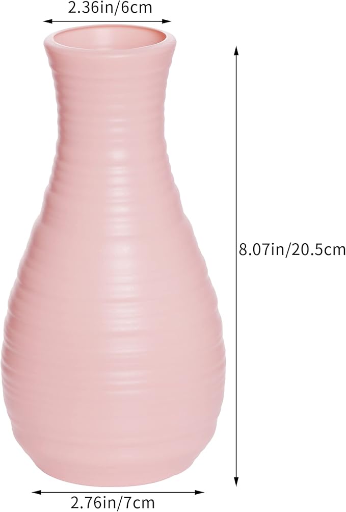 2 Pack Composite Plastics Flower Vase, Unbreakable Ceramic Look Vase for Home Decor Centerpieces, Arranging Bouquets (Pink)