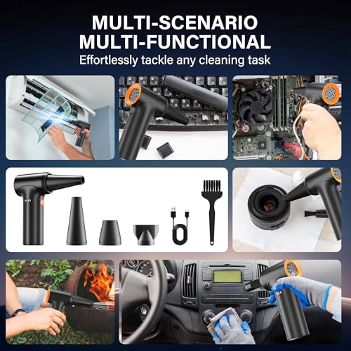 Compressed Air Duster, 260000RPM Electric Compressed Air Duster with Brushless Motor - 3-Speed Adjustable, Replaces Compressed Air Cans for Keyboard, Computer & Outdoor Cleaning (Black)