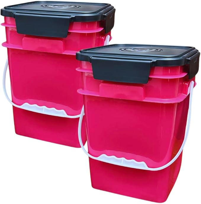 House Naturals 4 Gallon Square Food Grade Plastic Bucket with Lid, Made in USA (Pack of 2) BPA Free (Magenta)