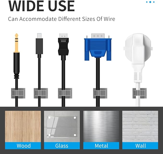 30 Pack Viaky Wire Holder for 0.4 Inch(Max) Cable - Cable Management Organizer Cable Clips Strong Adhesive Cord Hooks - Home, Office, Car, Cubicle, Desk, Wall, Nightstand Accessories - Grey
