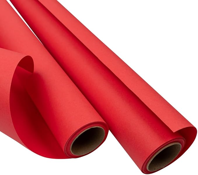 JAM Paper Gift Wrap - Matte Wrapping Paper - 52.6 Sq Ft Total (17 in x 18 Ft) - Matte Red - 2 Rolls/Pack