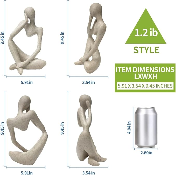 prosfalt Sandstone Resin Thinker Style Abstract Sculpture Statue Collectible Figurines Home Office Bookshelf Desktop Decor(Sandstone - Left Reverie)