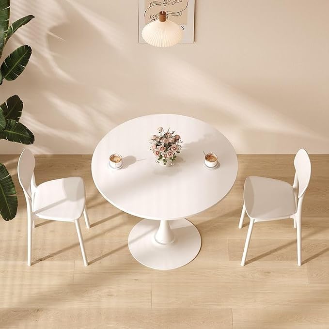 31.5" Tulip Table for 2-4 Persons Modern Round Dining Room Table, Mid-Century Modern White Small Kitchen Table with MDF Wooden Top, Leisure Coffee Table for Living Room, Dining Room, Office