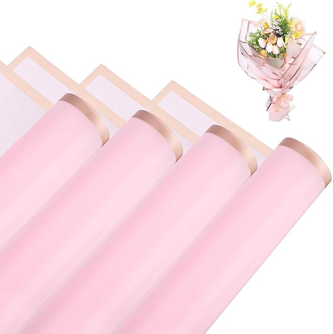 MECCANIXITY Flower Bouquet Wrapping Paper, 56cm/22 Inch Waterproof Floral Wrapping Paper for Flower Bouquet DIY Gift, Wedding, Birthdays, Valentine's Day, Pack of 20(Water Pink)