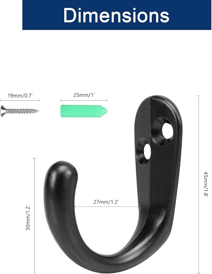 NearMoon Coat Hooks Wall Mounted - Heavy Duty Metal Single Prong Robe Hanger Rustproof Wall Hooks for Towel Hat Key Bag on Bathroom, Kitchen, Livingroom(10 Pack, Matte Black)