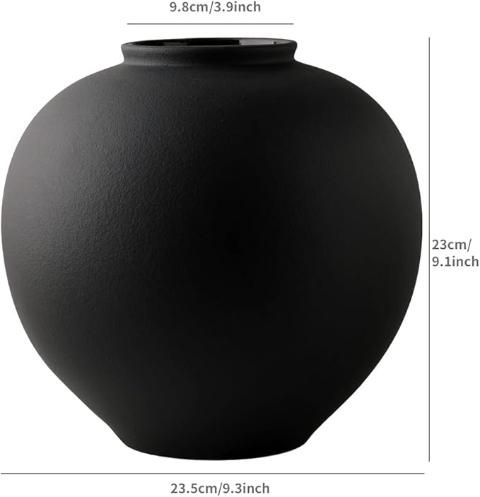 Extra Large Black Ceramic Flower vase Decorative Jar Oversize Modern Centerpiece Table Decorations,Round Shape Rustic Ceramic vases for Home Decor Dining Room(Black, 0807)