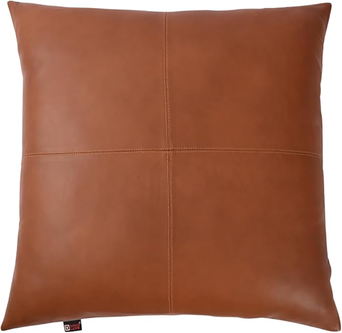 D DOLLY LAMB Lambskin Leather Pillow Cover - Sofa Cushion Case - Decorative Throw Covers for Living Room & Bedroom, 22x22 Inches - Camel Antique Plain