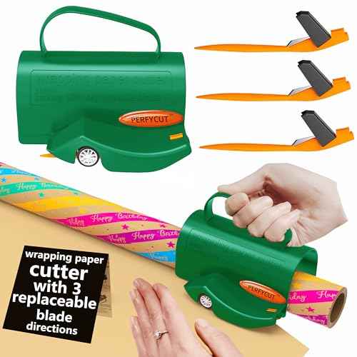 Wrapping Paper Roll Cutter Tool with 3 pcs Replaceable Blade Kit Gift Wrapping Paper Cutter for Christmas and Birthday Wrapping Paper Gift Wrap Cutter Holder Tube Slicing Trimming.