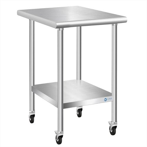 KUARBARR Stainless Steel Table - Commercial Kitchen Prep Table with Wheels | 24 x 18 Inch Metal Design