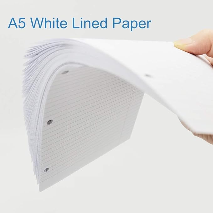 (5-Pack) A5 Filler Paper, 3 Hole Planner Refills, Organizer, Loose-leaf Binder Paper, Total 500 Sheets/1000 Pages, Lined, 100gsm, White, 5.8 x 8.2 Inch, 3 Hole Filler Paper, Mini Binder Refill Inserts