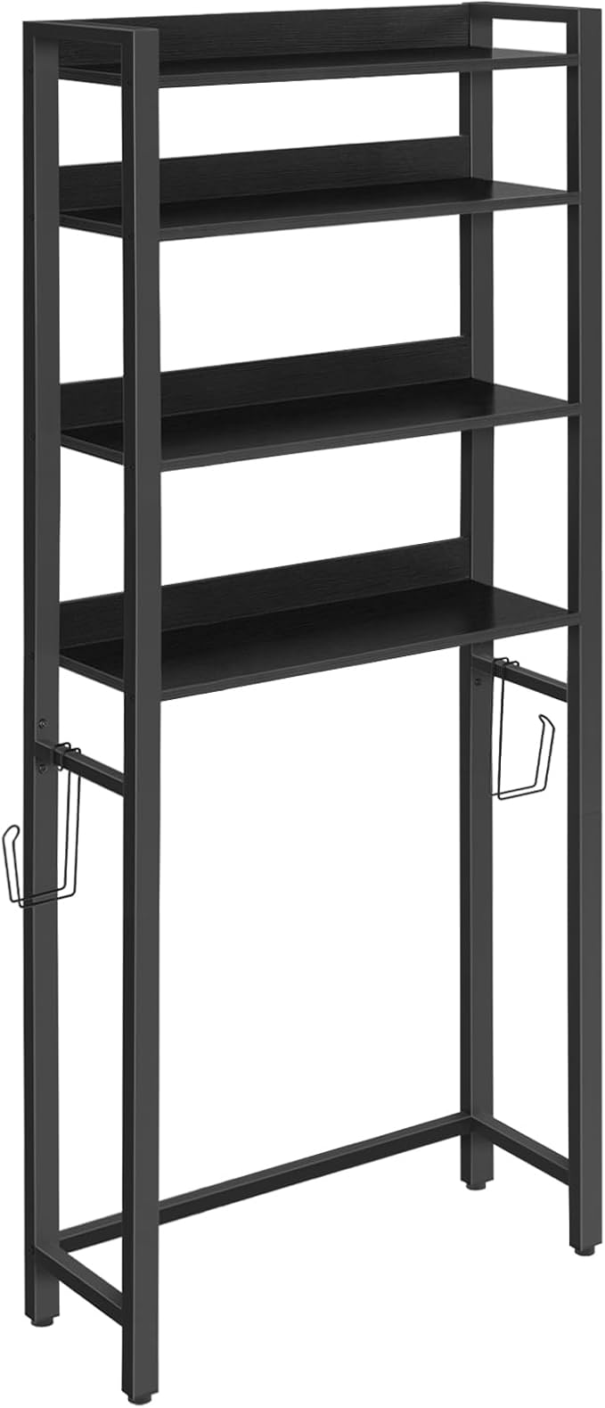 MAHANCRIS Over The Toilet Storage Rack, 4 Tier Bathroom Organizer Over Toilet, Freestanding Space Saver Toilet Stand with 2 Hooks, Bathroom Storage Shelf, Easy to Assemble, Black TSHB0401