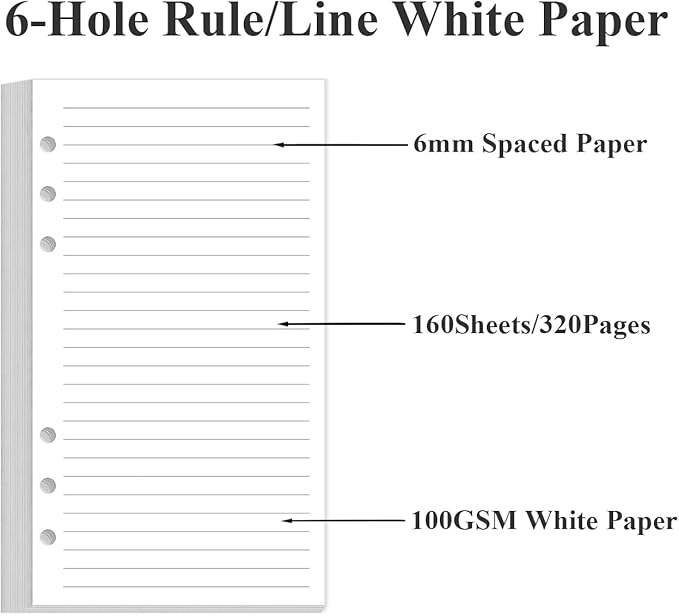 (2-Pack) A6 Lined Paper Refills for Filofax Personal Binder Planner - 160 Sheets/320 Pages Paper with 5 Colorful Binder Dividers, 3.75" x 6.75"