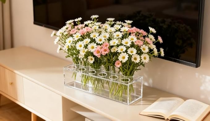 Acrylic Flower Vase Rectangular Centerpiece, 12 Inch Clear Rectangle Floral Vase for Dining Table