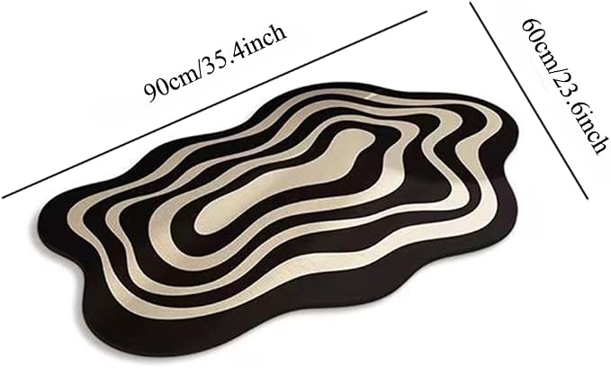Black and White Bathroom Mat, Non-Slip Irregular Shaped Bathtub Mat, Machine Washable Diatom Mud Quick Dry Shower Carpet for Home Bathroom 23.6"x35.4"