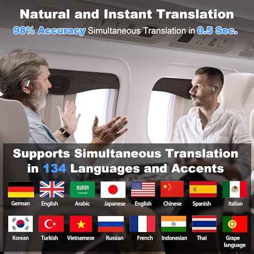 AI Translation Earbuds Real Time, 3-in-1 Translator Earbuds 134 Languages & Accents and Long Battery Life, HF Sound, Spanish/English Aud?fonos Traductores for Travel Business Learning, Black