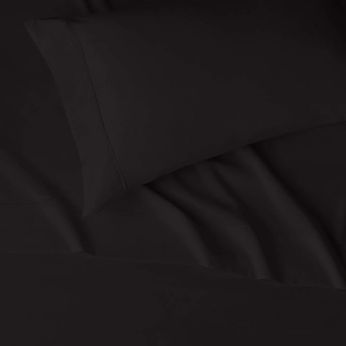 Amazon Basics Lightweight Super Soft Easy Care Microfiber 3 Piece Bedsheet Set with 14-Inch Deep Pockets, Twin XL, Black, Solid (Pack of 4)